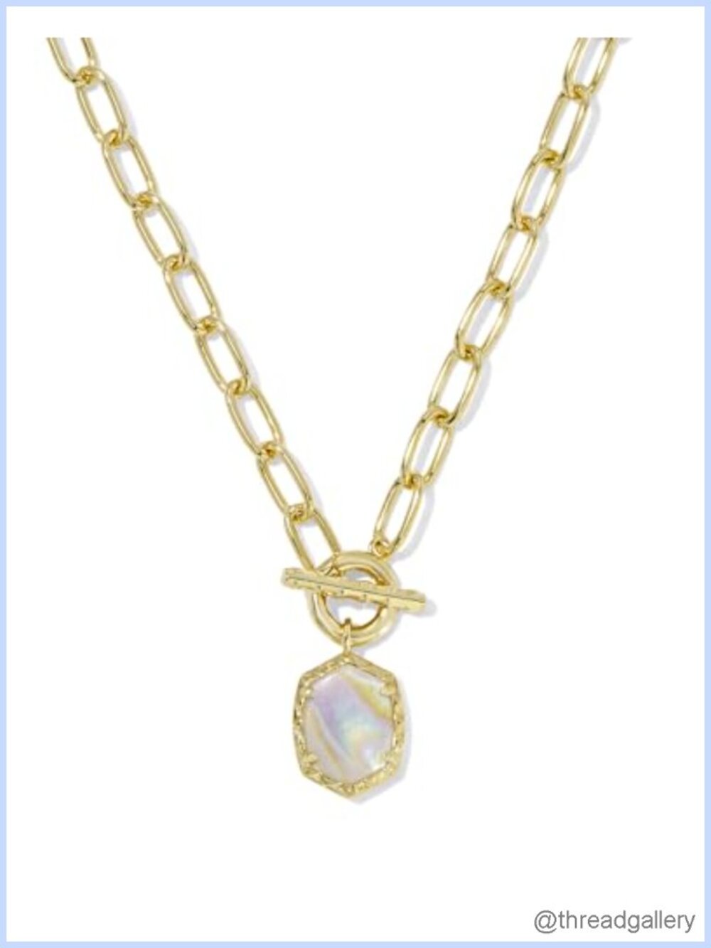 Gold Plated Brass Link Chain Necklace with Removable Charm Toggle Clasp